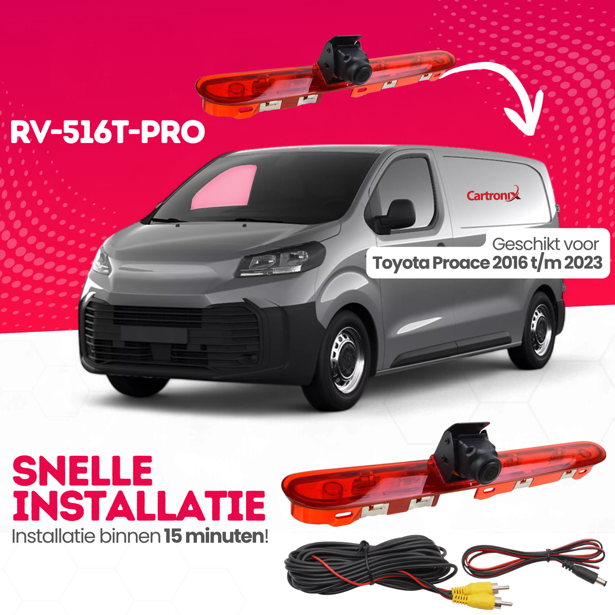 Telecamera per retromarcia integrata nel terzo stop per Toyota Proace | 2016-2023 | Visione notturna | Immagine HD