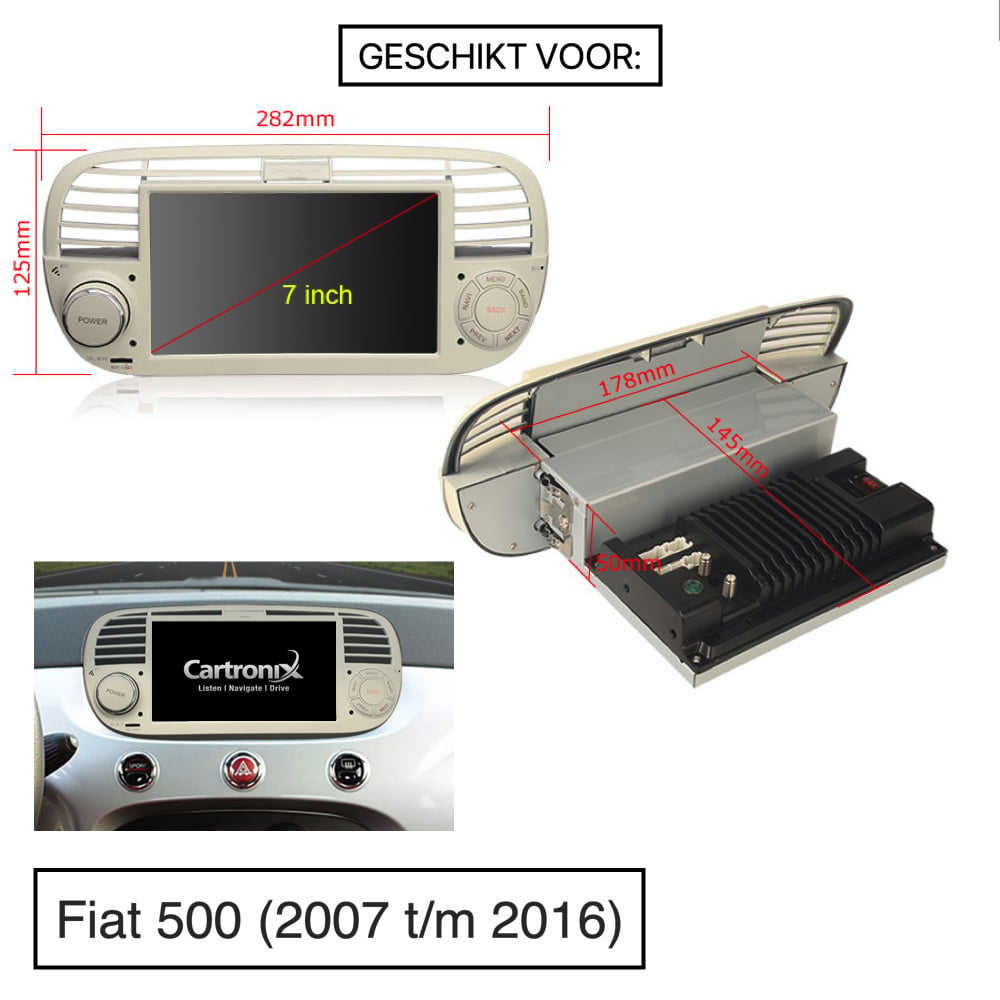 Fiat 500 CarPlay | 2007 a 2015 | Autorradio Android 16 beige