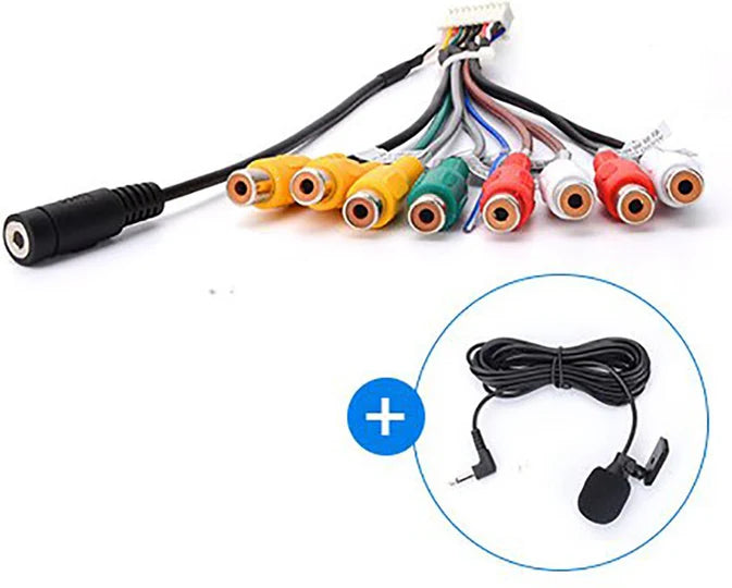 RCA Cables for Car Radio - AUX, Video, Audio, Microphone and Subwoofer - With Microphone - Radio Connection - Connection Kit