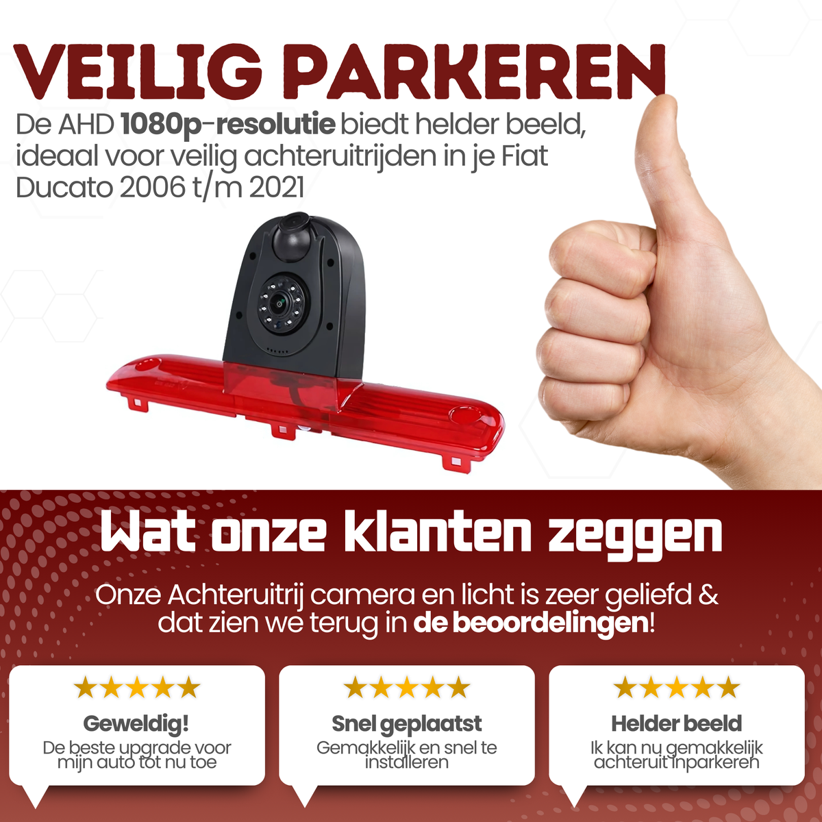 Fiat Ducato Third Brake Light with Dual Lens and Rear-View Camera | 2006 to 2021 | Night Vision | HD Image