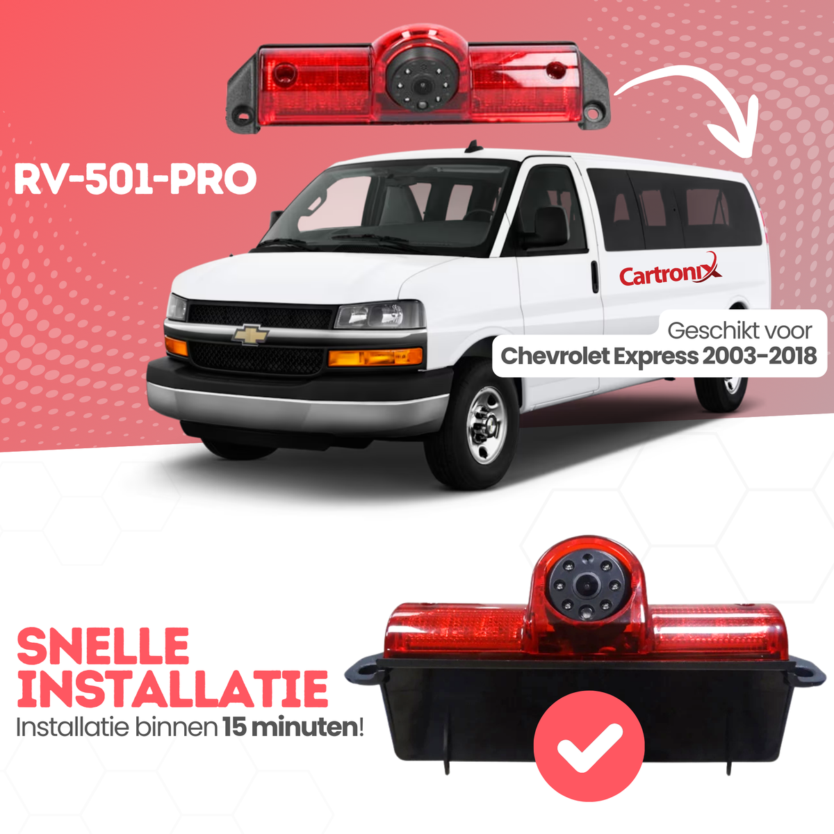 Chevrolet Express Trzecie światło stopu z kamerą cofania | 2003 do 2018 | Noktowizor | Obraz HD