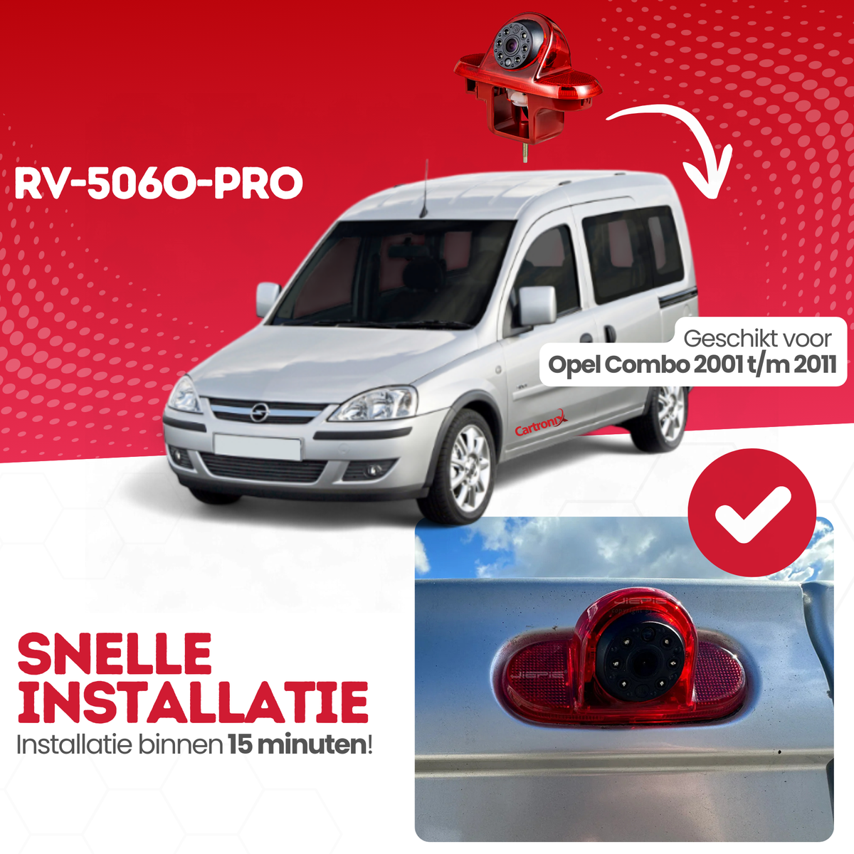 Opel Combo Terza luce di stop con telecamera per retromarcia | 2001-2011 | Visione notturna | Immagine HD