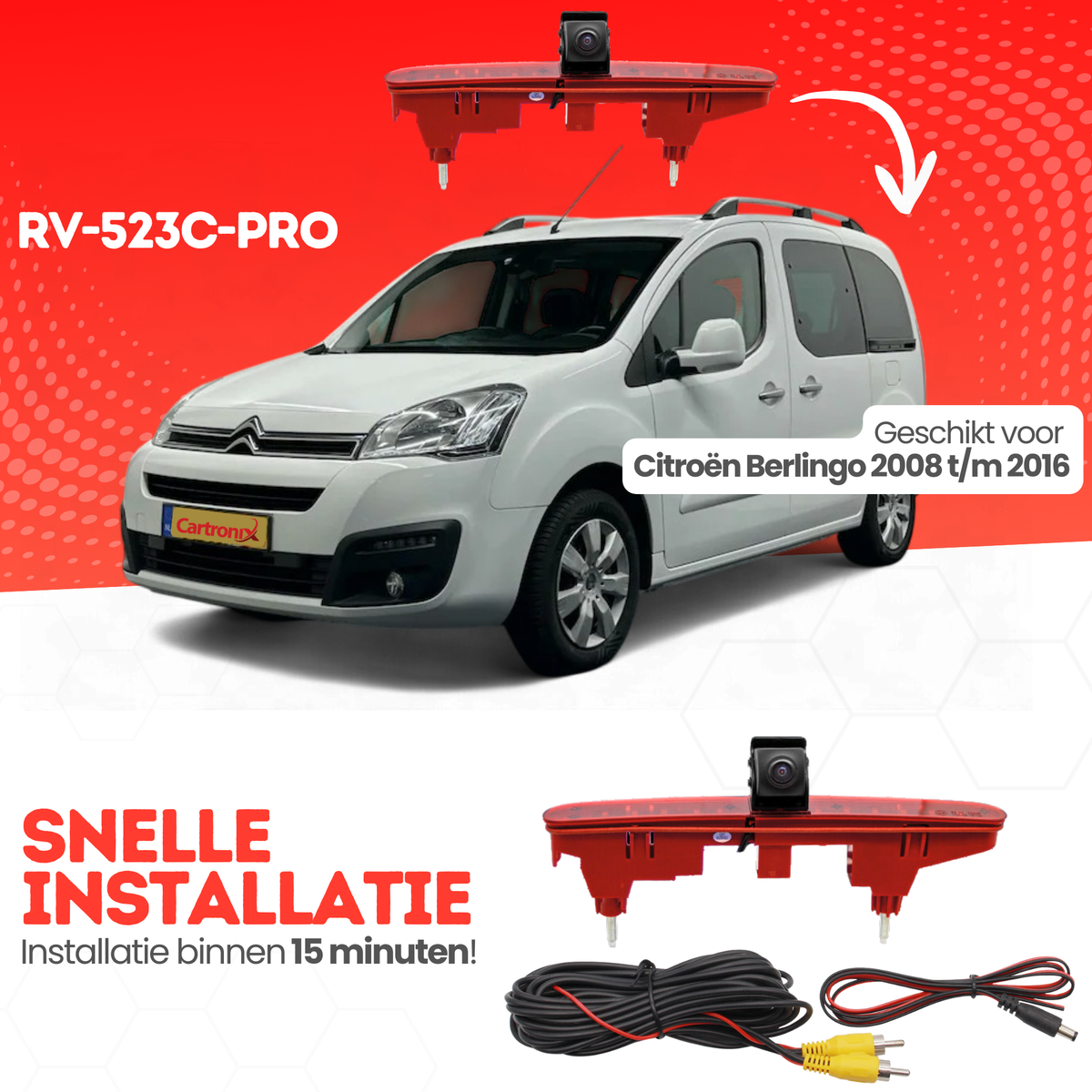 Citroën Berlingo dritte Bremsleuchte Rückfahrkamera | 2008 bis 2016 | Nachtsicht | HD-Bild