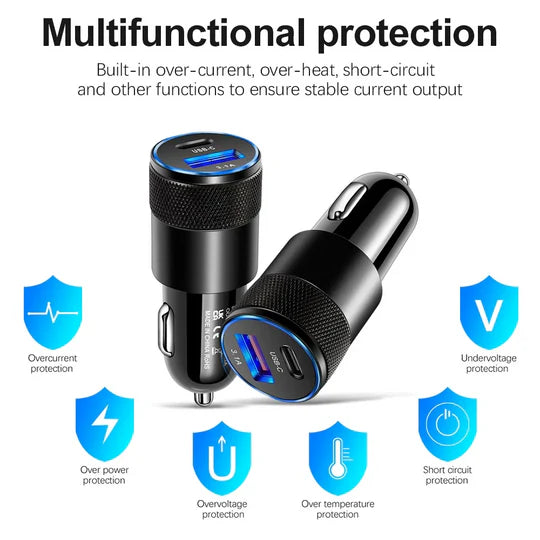 Compact 20W Car Charger | Fast charger | USB-C Power Delivery & USB 3.0 Quick Charge