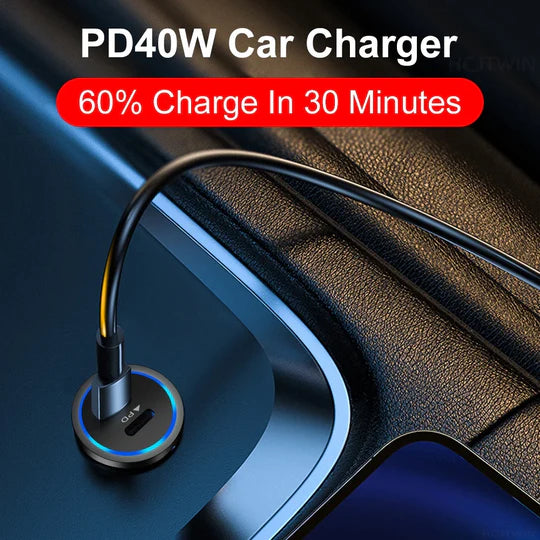 Compact 20W Car Charger | Fast charger | USB-C Power Delivery & USB 3.0 Quick Charge