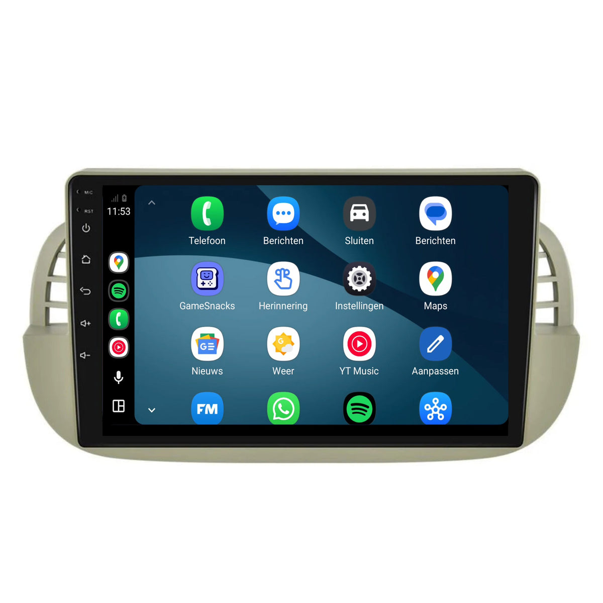 Autoradio Fiat 500 CarPlay & Android Auto | 2007-2015 | 9 pollici | Android 15 | Beige