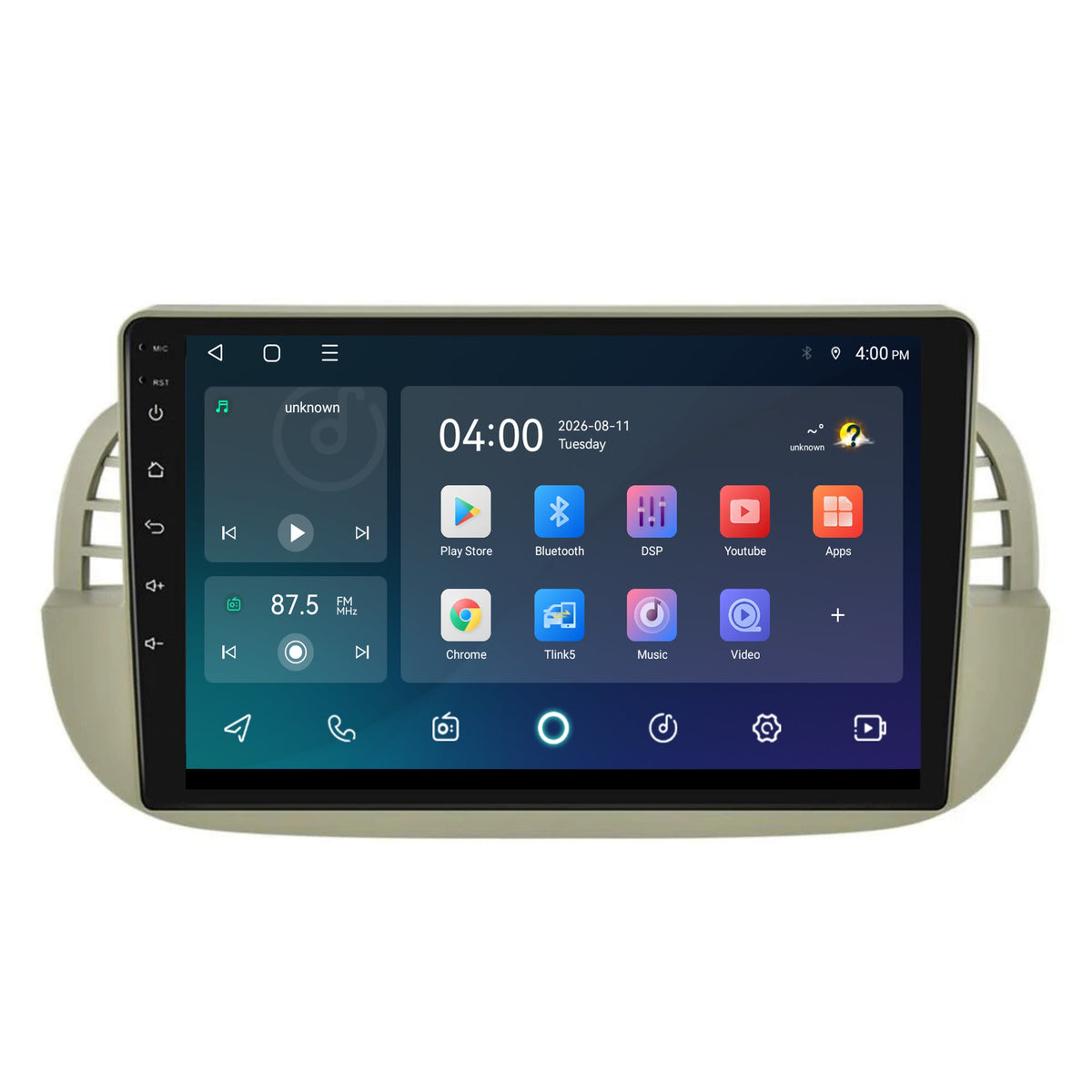 Autoradio Fiat 500 CarPlay & Android Auto | 2007-2015 | 9 pollici | Android 15 | Beige
