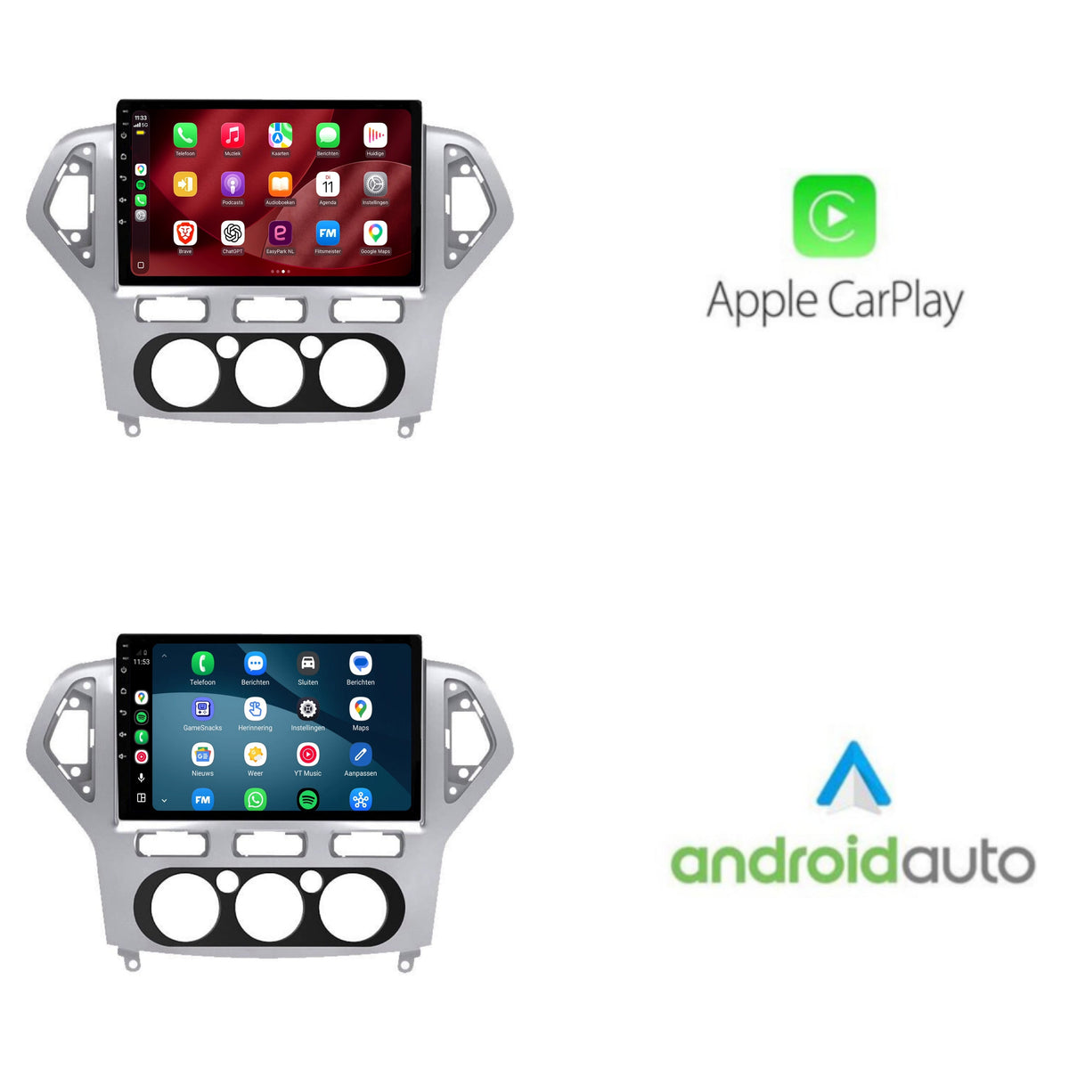 Radio con CarPlay y Android Auto para Ford Mondeo | 2007 a 2014 | 9 pulgadas | Android 15 | Marco plateado | CTX-7204