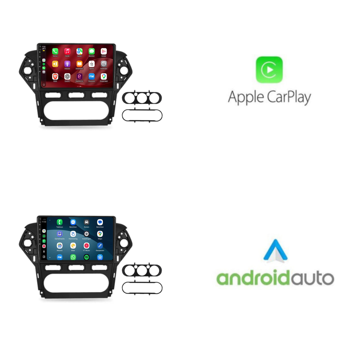 Ford Mondeo CarPlay & Android Auto Radio | 2007 bis 2014 | 9 Zoll | Android 15 | Schwarzer Rahmen | CTX-7205