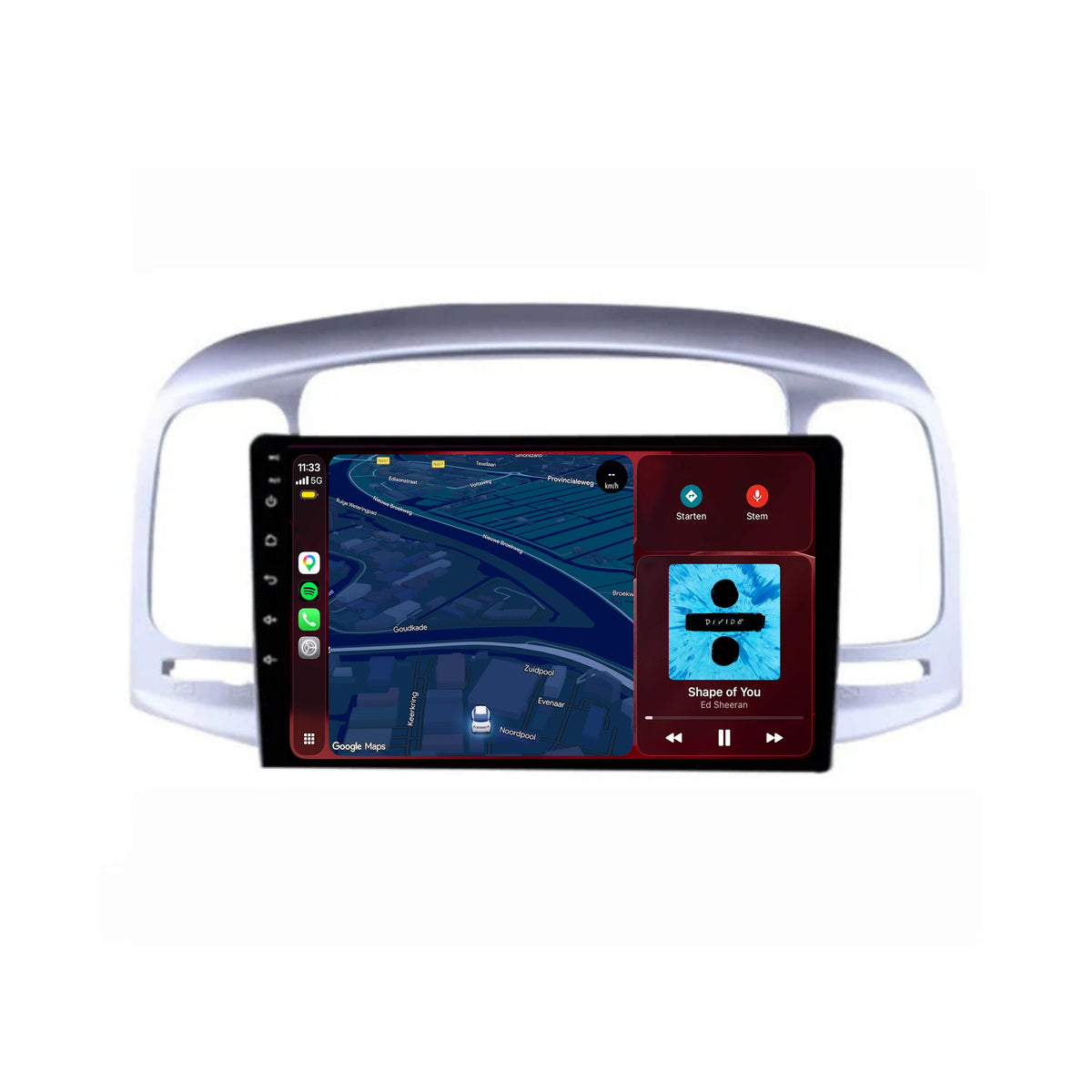 Hyundai Accent CarPlay & Android Auto radio | 2007 to 2011 | 9 inch | Android 15 | Silver | CTX-7174