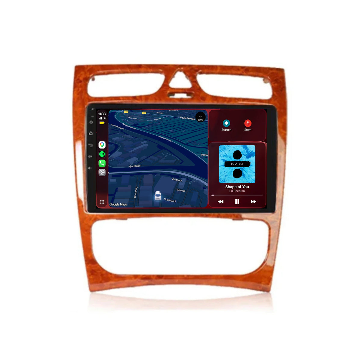 Mercedes C-Klasse W203 CarPlay & Android Auto Radio | 2000 bis 2004 | 9 Zoll | Android 15 | Holzoptik | CTX-7203