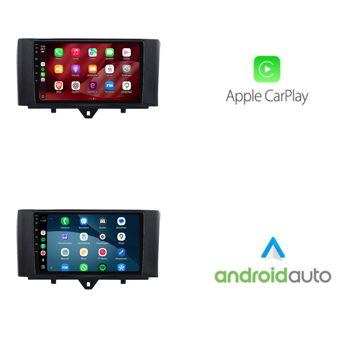 Smart Fortwo CarPlay & Android Auto radio | 2011 t/m 2015 | 9 inch | Android 15