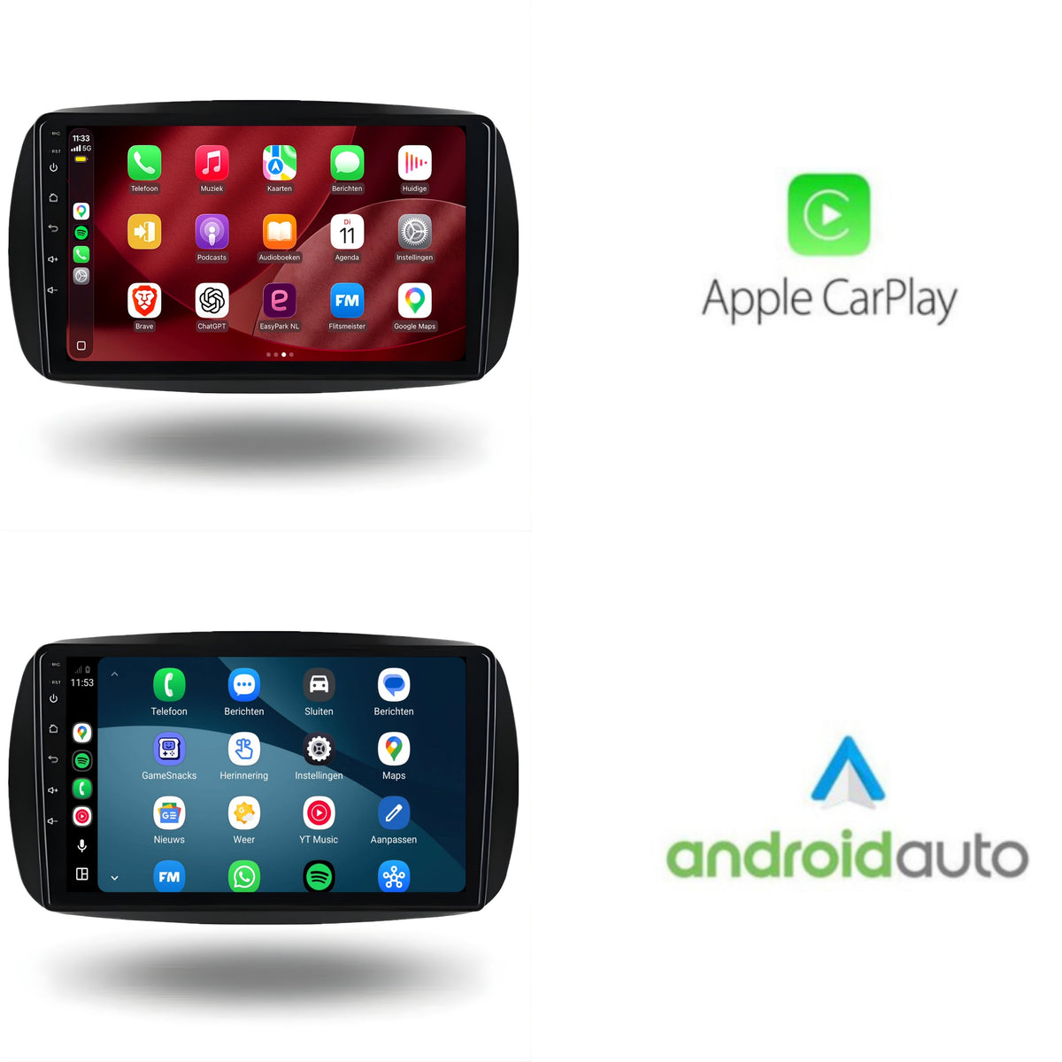 Smart Fortwo & Forfour CarPlay & Android Auto radio | 2015 t/m 2019 | 9 inch | Android 15 | CTX-7197