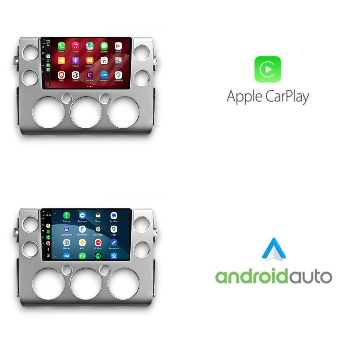 Toyota FJ Cruiser CarPlay & Android Auto Radio | 2006 bis 2017 | 9 Zoll | Android 15 | Silber | CTX-7313