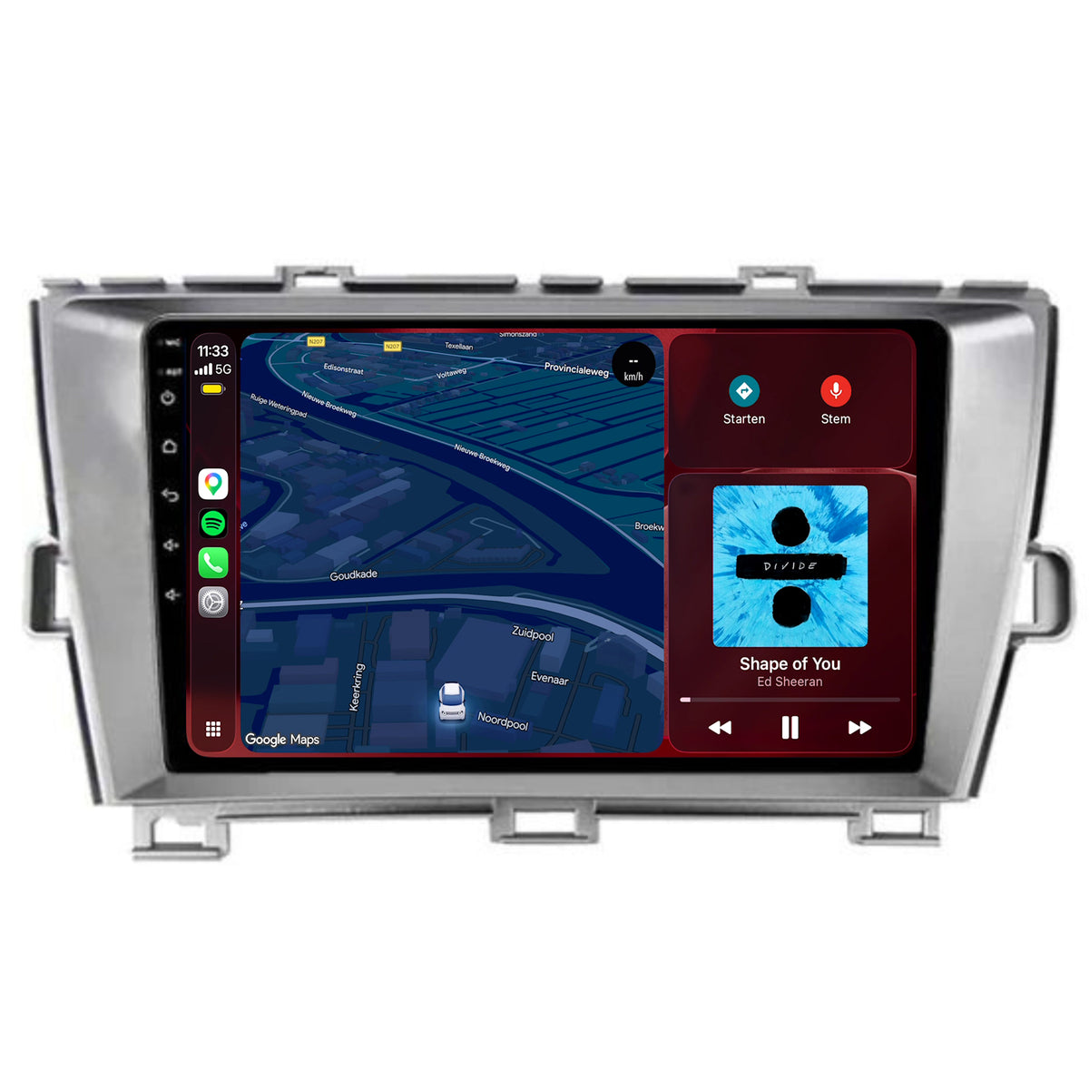 Radio z CarPlay i Android Auto do Toyota Prius | 2009–2015 | 9 cali | Android 15 | Srebrny | CTX-7269