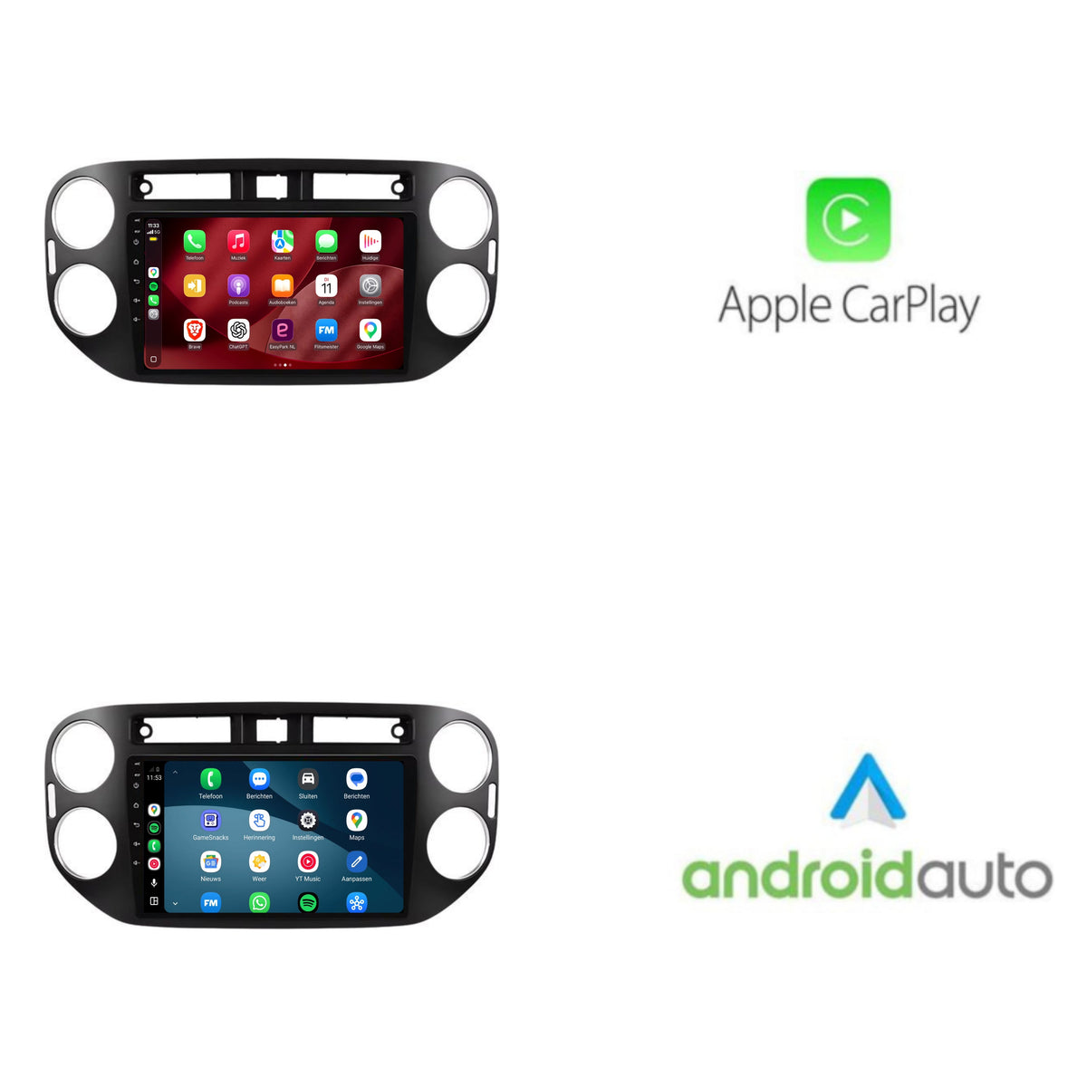 Autoradio CarPlay & Android Auto pour Volkswagen Tiguan | 2007 à 2015 | 9 pouces | Android 15 | Noir mat | CTX-7380
