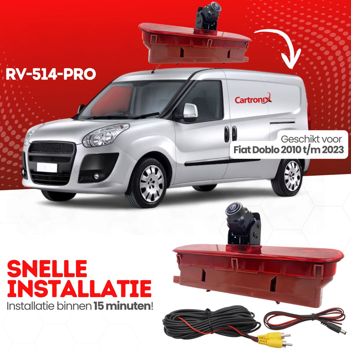 Fiat Doblo Trzecie światło stopu z kamerą cofania | 2010 do 2023 | Noktowizor | Obraz HD