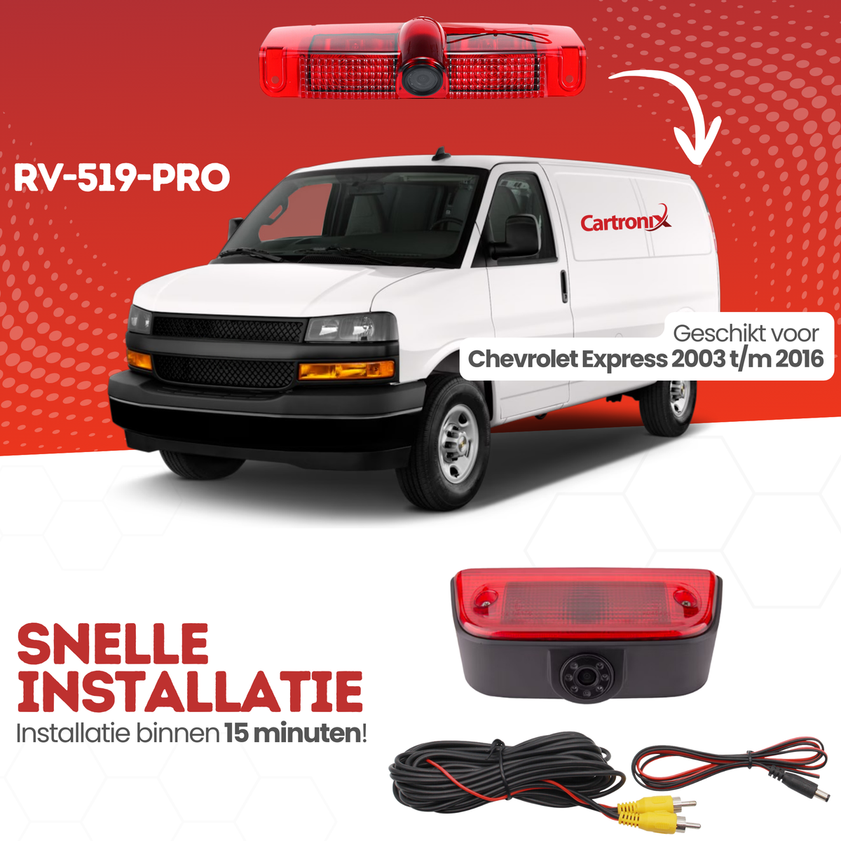 Chevrolet Express Trzecie światło stop z kamerą cofania | 2003–2016 | Noktowizor | Obraz HD