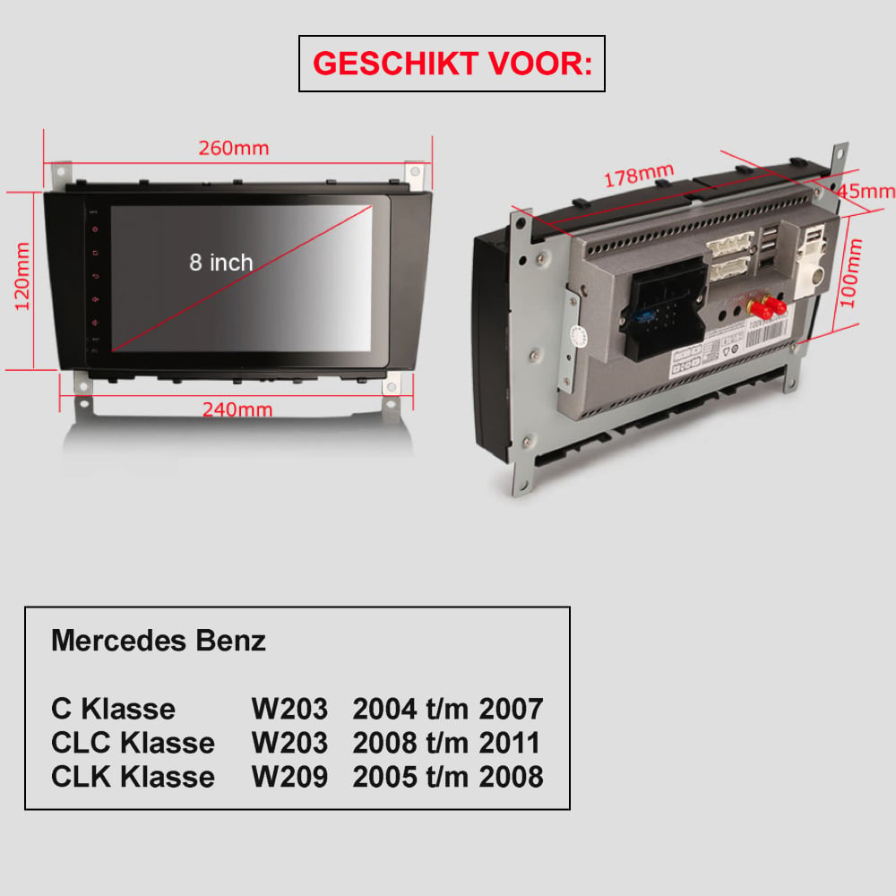 Autoradio für Mercedes C-Klasse CLC CLK | Android 12 | W203 | W209
