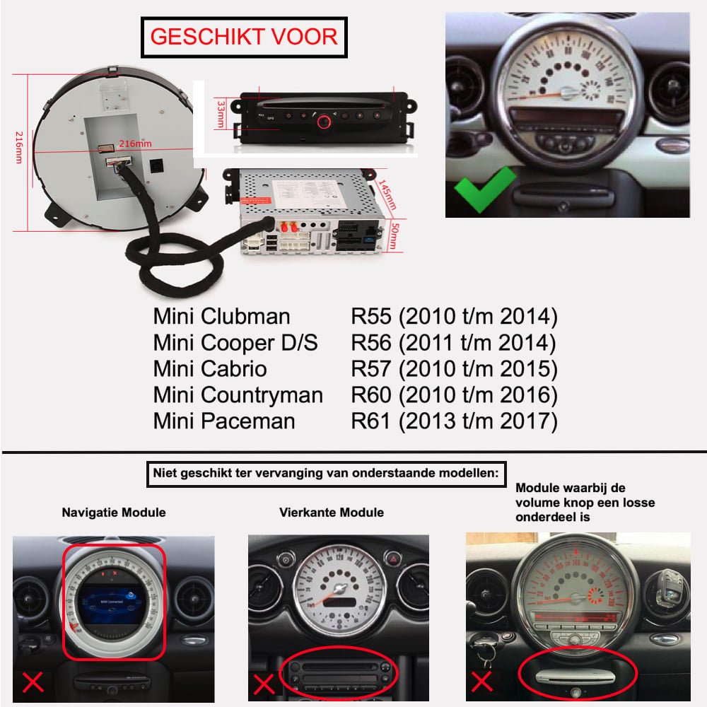 Mini Cooper | Android 16 | Autoradio | 2006 a 2013 | CarPlay & Android Auto