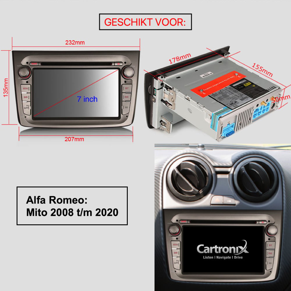 Autoradio Navigation Alfa Romeo Mito | CarPlay | Android 13