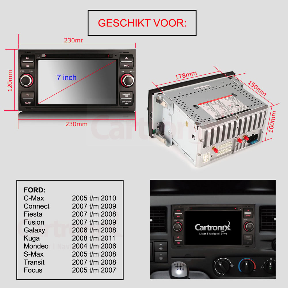 Ford car radio navigation | CarPlay | Android 16 | 2003 to 2013