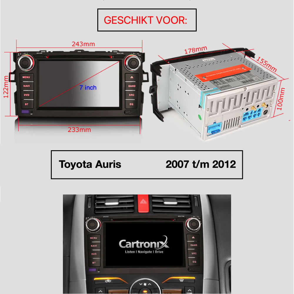 Radio samochodowe do Toyota Auris | Nawigacja UE i CarPlay | Android 16