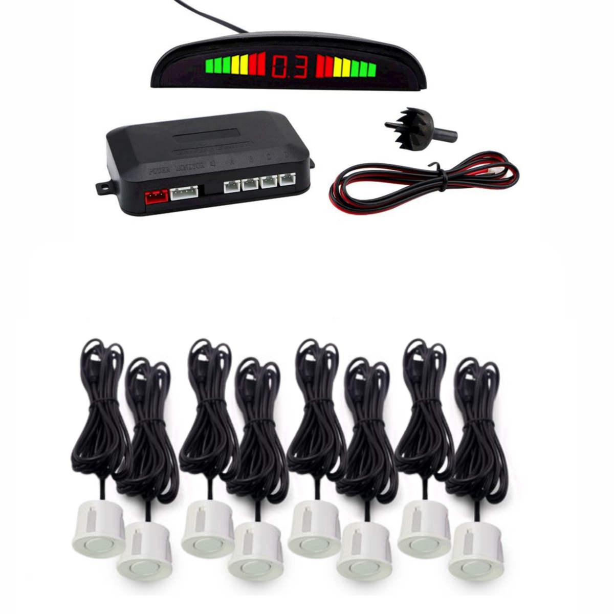 Cartronix Parkeersensoren Set (8 sensoren) | Wit | Parkeerhulp | CTX-RFP-01