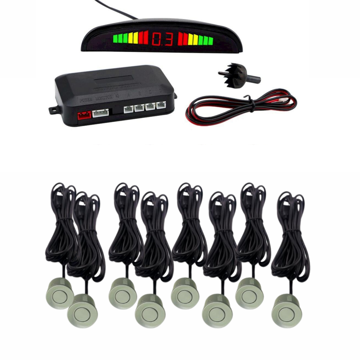 Cartronix Parkeersensoren Set (8 sensoren) | Zilver | Parkeerhulp | CTX-RFP-05