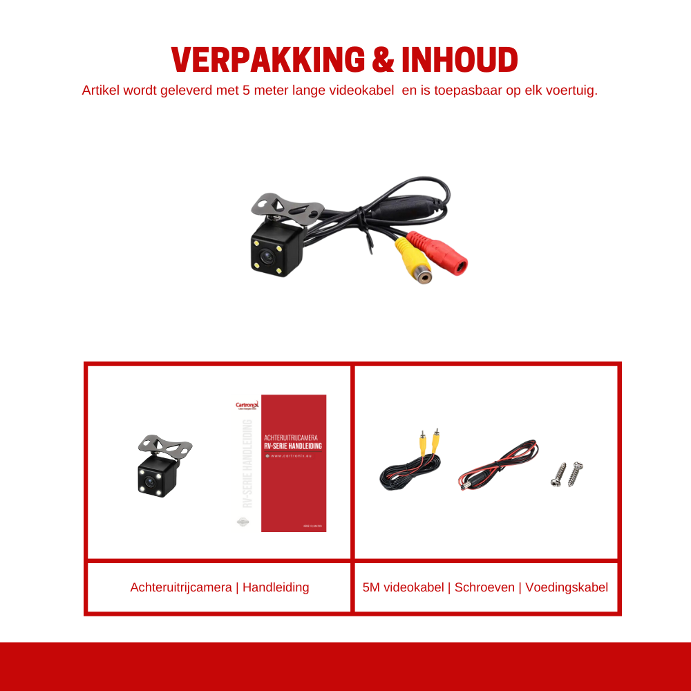 Caméra de recul Cartronix RV-300 PRO | Universelle | 4 LED | Vision nocturne | Étanche | Voiture